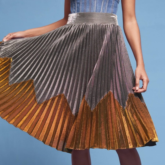 Anthropologie HD Paris Magdalena Skirt Pleated Metallic size S small NWT - Picture 2 of 5
